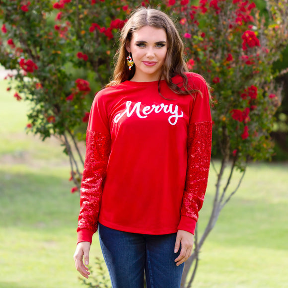 Red Sequin Merry Top Shirts & Tops BlueSkyeBoutique   BlueSkyeBoutique