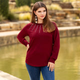 Embellished Long Sleeve Top - Maroon Shirts & Tops BlueSkyeBoutique   BlueSkyeBoutique