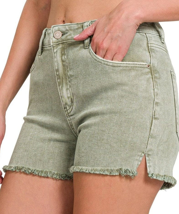 Ashley Acid Washed Shorts-Olive Bottoms BlueSkyeBoutique   BlueSkyeBoutique