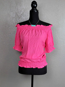 Puff Sleeve Peasant Blouse- Neon Pink BlueSkyeBoutique