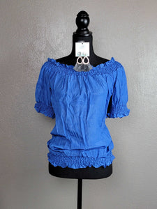 Puff Sleeve Peasant Blouse- Blue Plus BlueSkyeBoutique