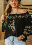 Buckin Rodeo off the shoulder Top Blouse BlueSkyeBoutique   BlueSkyeBoutique