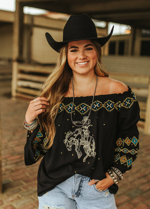 Buckin Rodeo off the shoulder Top Blouse BlueSkyeBoutique   BlueSkyeBoutique