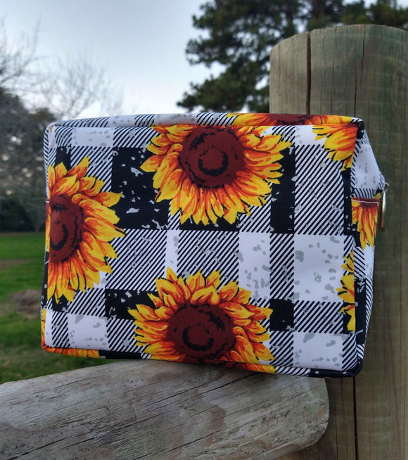 Sunflower Plaid Cosmetic Case BlueSkyeBoutique