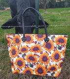 Sunflower/Cowprint Tote LG BlueSkyeBoutique