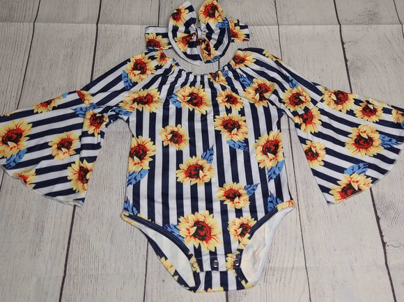 Navy Sunflower Romper BlueSkyeBoutique