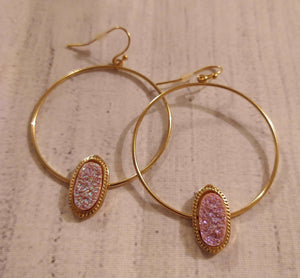 Light Druzy Rose Hoop Earrings BlueSkyeBoutique