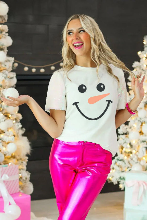 Sequin Snowman Tee Shirts & Tops BlueSkyeBoutique   BlueSkyeBoutique