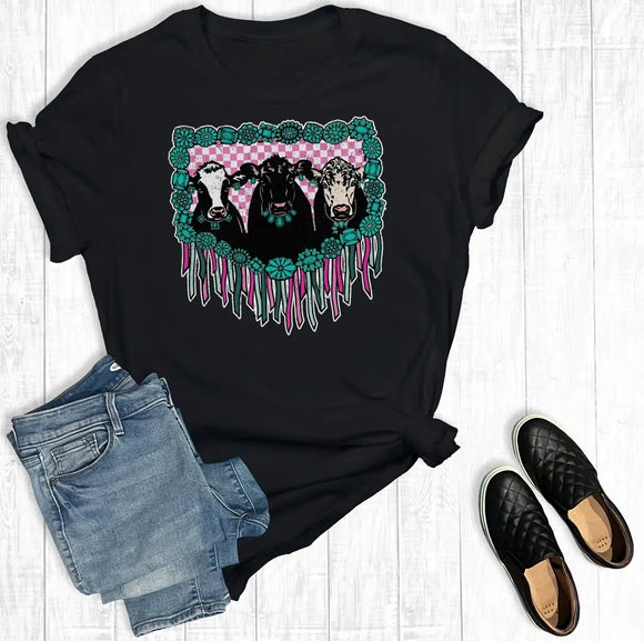 Western Turquoise Cow Tee Graphic Tee BlueSkyeBoutique   BlueSkyeBoutique