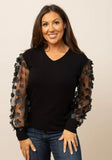 Abigail Black Top with Floral Mesh Sleeves Blouse BlueSkyeBoutique   BlueSkyeBoutique