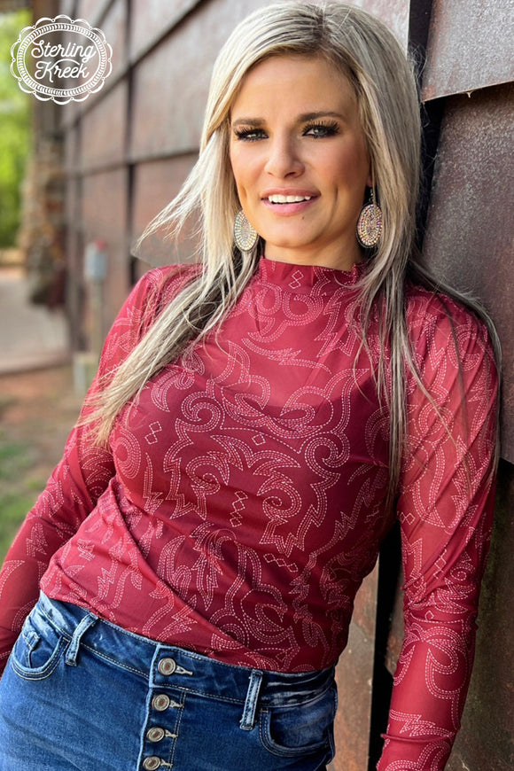 Bonfire Nights Mesh Top Maroon Shirts & Tops BlueSkyeBoutique   BlueSkyeBoutique