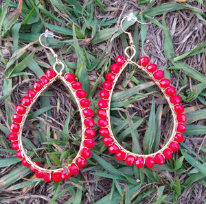 Red Bead Hoop Earrings BlueSkyeBoutique