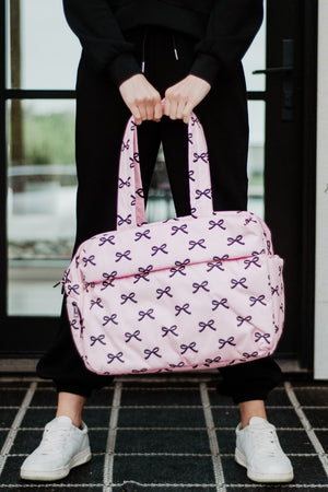 Black & Pink Mini Bows Duffel Weekender tote BlueSkyeBoutique   BlueSkyeBoutique