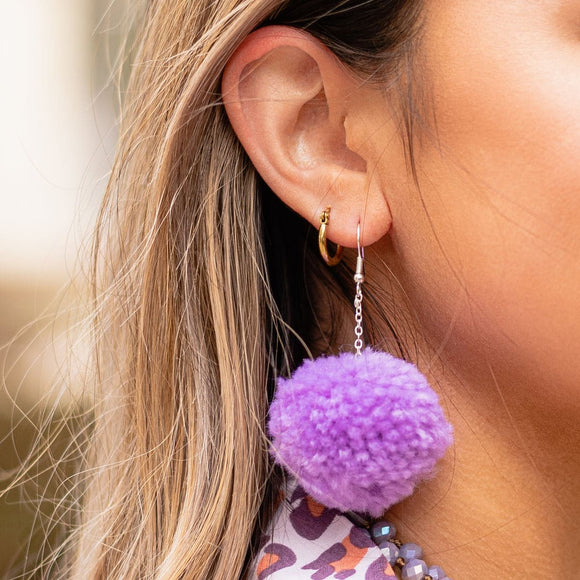 Purple Pom Earrings Earrings BlueSkyeBoutique   BlueSkyeBoutique