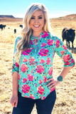 Turquoise Rosewater Bow Top Blouse BlueSkyeBoutique   BlueSkyeBoutique