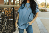 Cloud Basic Mom Cuff Top- Denim Shirts & Tops BlueSkyeBoutique   BlueSkyeBoutique