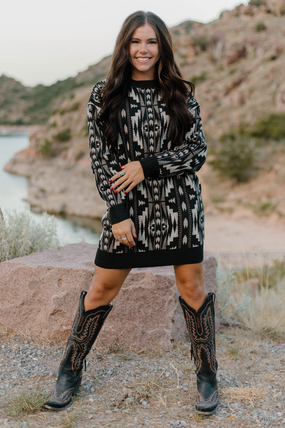 Montana Aztec Sweater dress Dress BlueSkyeBoutique   BlueSkyeBoutique