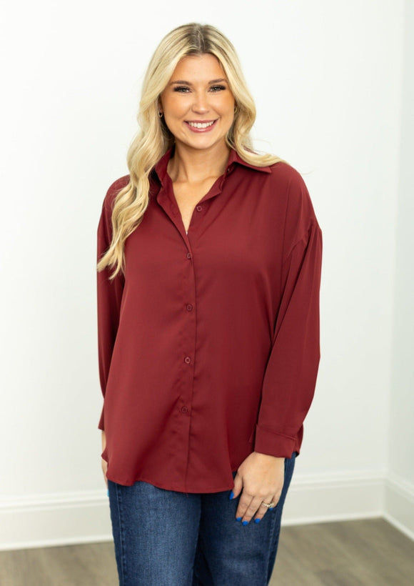 The Kathryn Button-Up, Maroon Shirts & Tops BlueSkyeBoutique   BlueSkyeBoutique