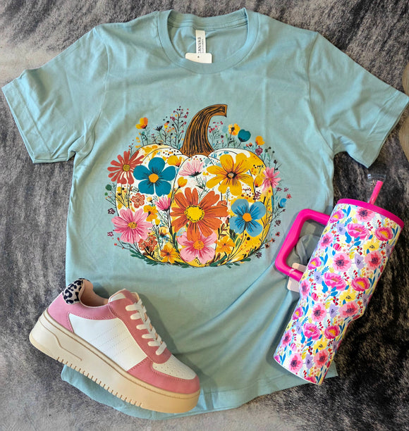Floral Daisy Pumpkin Tee Graphic Tee BlueSkyeBoutique   BlueSkyeBoutique