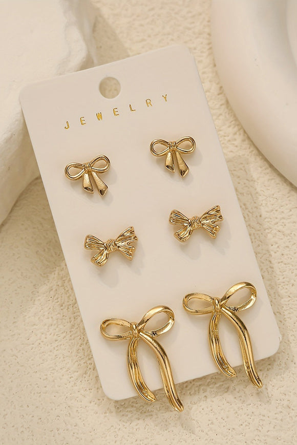 Gold Bow Earring Set Earrings BlueSkyeBoutique   BlueSkyeBoutique