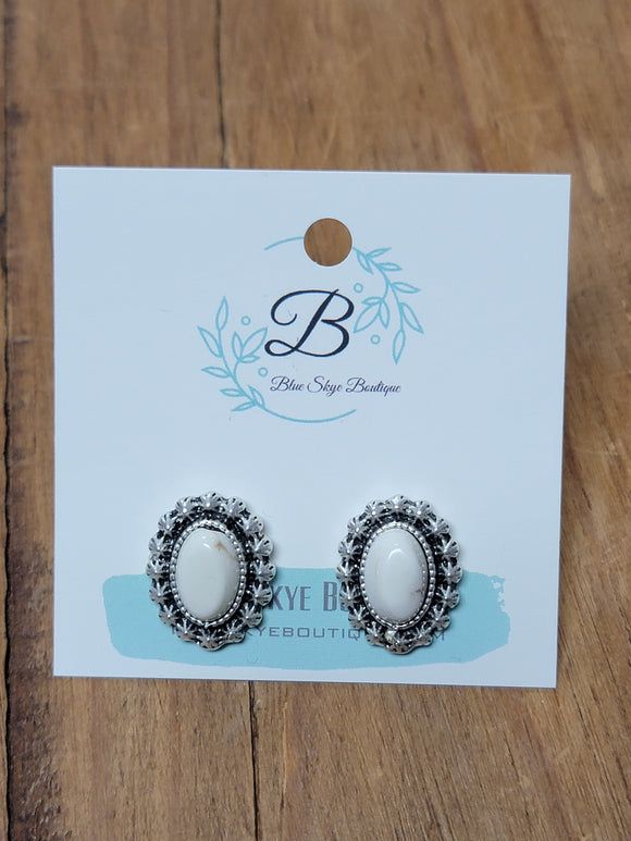 Oval White Turquoise Stud Earring Earrings BlueSkyeBoutique   BlueSkyeBoutique