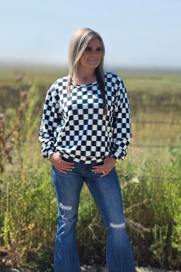 Checked In Turquoise Long Sleeved Top Shirts & Tops BlueSkyeBoutique   BlueSkyeBoutique