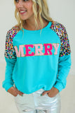 MERRY Turquoise Sweatshirt Blouse BlueSkyeBoutique   BlueSkyeBoutique