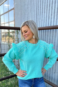 You Are The Pearl Sweater - Turquoise Shirts & Tops BlueSkyeBoutique   BlueSkyeBoutique