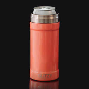 Glitter Coral Skinny Can Cooler 12oz. Glitzy