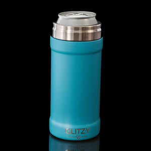 Neon Blue Matte Skinny Can Cooler 12oz. Glitzy