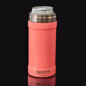 Neon Coral Matte Skinny Can Cooler 12oz. Glitzy