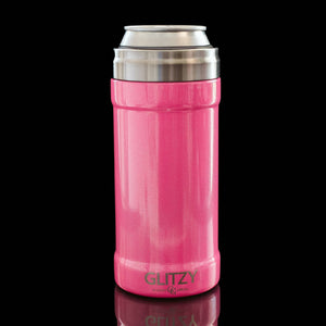 Pink Glitter Skinny Can Cooler 12oz. Glitzy