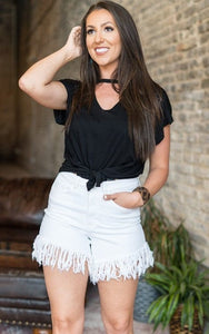 Fringe Shorts- White BlueSkyeBoutique