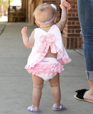 Swiss Dot w Pink Woven RuffleButt BlueSkyeBoutique BlueSkyeBoutique Baby Clothes